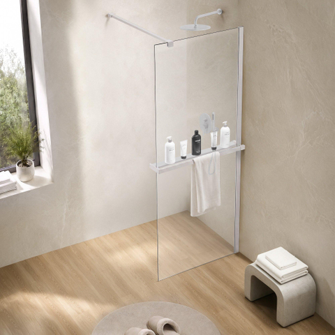 Fortifura Galeria handdoekrek voor inloopdouche - wandmontage / klemt op het glas - 140cm - inkortbaar - mat wit SW1579865