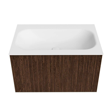 MONDIAZ KURVE Meuble de salle de bains 70 cm couleur Walnut avec 1 tiroir. Lavabo BIG SMALL centré sans trou de robinet Talc. SW1138265