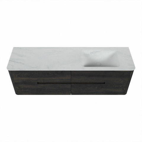 Mondiaz CIRO-DLUX Badkamermeubelset - 160x45x50cm - Solid surface wastafel Opalo - 1 wasbak Rechts - 1 kraangat - 4 lades - Shadow SW1532470