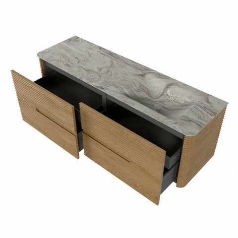 Mondiaz CIRO-DLUX Ensemble de meubles de salle de bains - 150x45x50cm - Plan vasque solid surface Glace - 1 vasque à droite - 1 trou de robinet - 4 tiroirs - Chêne SW1530860