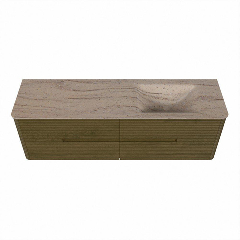 Mondiaz CIRO-DLUX Badkamermeubelset - 160x45x50cm - Solid surface wastafel Saba - 1 wasbak Rechts - 1 kraangat - 4 lades - Dusk SW1533355