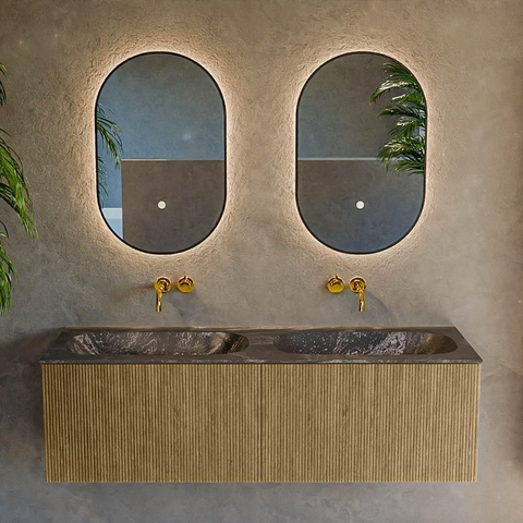 Mondiaz KURVE-DLUX Ensemble de meuble de salle de bains - 140x46x40cm - 2 tiroirs - lavabo solid surface - double - sans trou de robinet - Dusk SW1415559