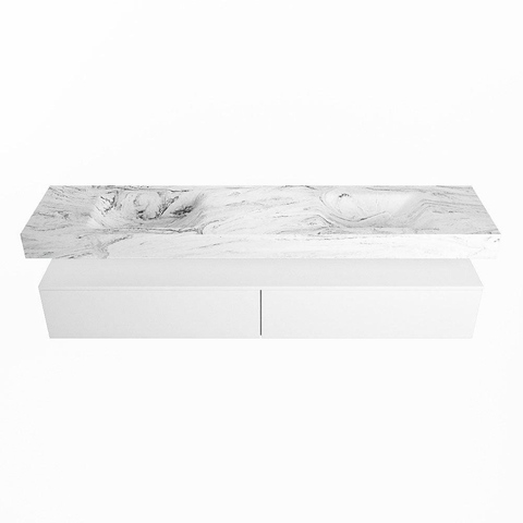 Mondiaz ALAN-DLUX Ensemble de meuble - 200cm - meuble Talc mat - 2 tiroirs - Lavabo Cloud Glace suspendu - vasque Gauche et droite - 2 trous de robinet SW804866
