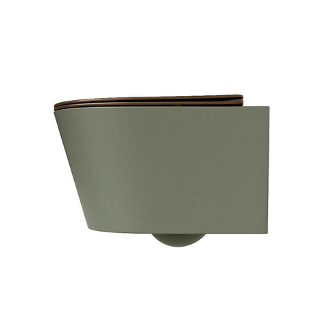 Mondiaz LAVIE hangtoilet – spoelrandloos – 36 x 53 cm – met softclose zitting – Army (groen), zitting Rust (bruin) SW1208696