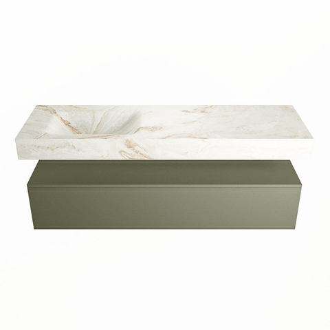 Mondiaz ALAN-DLUX Ensemble de meuble - 150cm - meuble Army mat - 1 tiroir - Lavabo Cloud Frappe suspendu - vasque Gauche - 1 trou de robinet SW805695