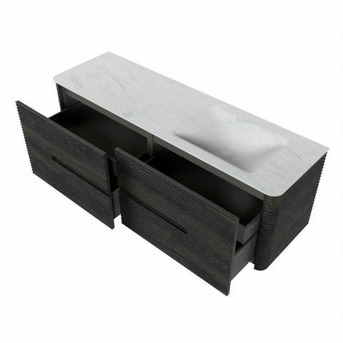Mondiaz CIRO-DLUX Badkamermeubelset - 150x45x50cm - Solid surface wastafel Opalo - 1 wasbak Rechts - 1 kraangat - 4 lades - Shadow SW1532415
