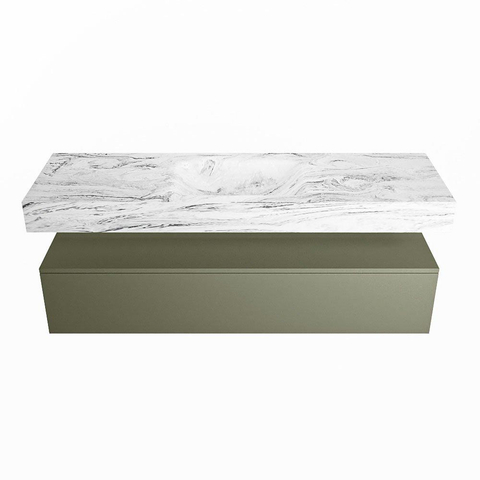 Mondiaz ALAN-DLUX Ensemble de meuble - 150cm - meuble Army mat - 1 tiroir - Lavabo Cloud Glace suspendu - vasque Centre - 0 trous de robinet SW805951