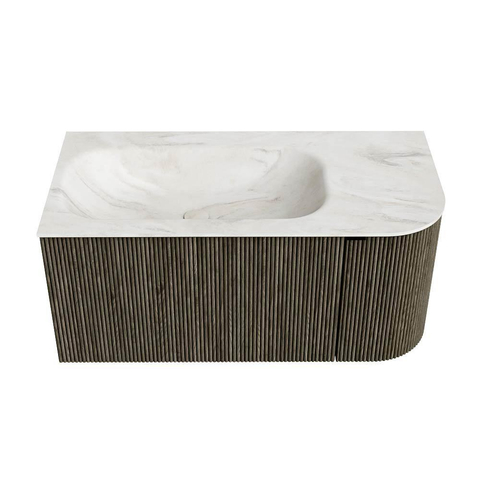 Mondiaz KURVE-DLUX Badkamermeubelset - 95x46x40cm - 1 lade - 1 deur - wastafel solid surface - links - zonder kraangat - Shadow SW1414440
