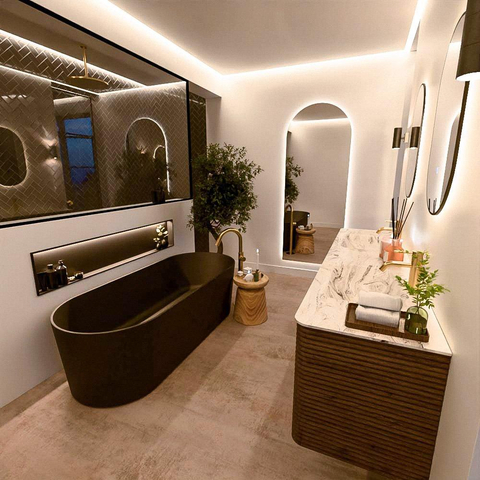 Mondiaz CIRO-DLUX Badkamermeubelset - 190x45x50cm - Solid surface wastafel Glace - 2 wasbak Dubbel - 2 kraangaten - 4 lades - Dusk SW1533009