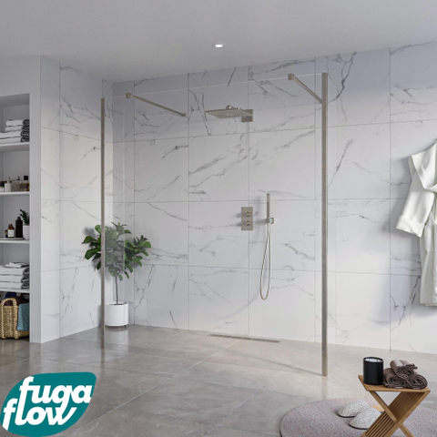FugaFlow Eccelente Vetro Vrijstaande inloopdouche badkamer - 180x200cm - Helder - antikalk - 8mm veiligheidsglas - 2 zijwanden 30cm - met wandarmen en hoekprofielen - Gunmetal - SW1125769