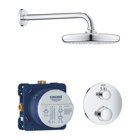 GROHE Grohtherm Perfect Set confort de douche à encastrer avec partie de finition pour robinet thermostatique et douche de tête rond Tempesta 210 chrome SW236920