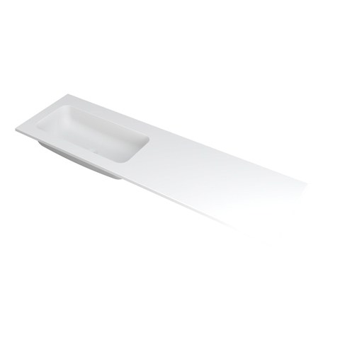 INK Faktor Lavabo - 160x45x1.5cm - 1 vasque à gauche - 0 trous de robinetterie - polystone blanc mat SW207304