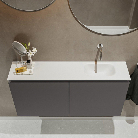 MONDIAZ TURE Toiletmeubel 100x23x50cm met 0 kraangaten 2 deuren dark grey mat Wastafel Eden rechts Solid Surface Wit SW474941