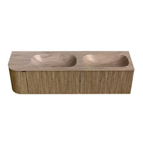 MONDIAZ KURVE-DLUX 165cm meuble de salle de bains arrondi Gauche couleur Dusk avec 2 tiroirs et 1 porte. Lavabo STOR SMALL Double / Droite 2 trous de robinet Saba. SW1433392