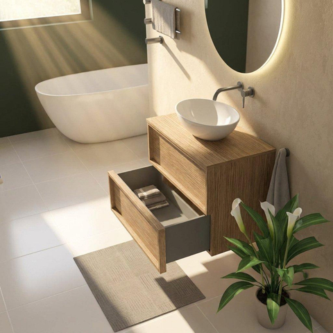 Saniclass Holz Frame Badkamermeubelset - 80x45x62cm - houten topblad - zonder kraangat - 2 lades - mat eiken natural (hout) SW1483388