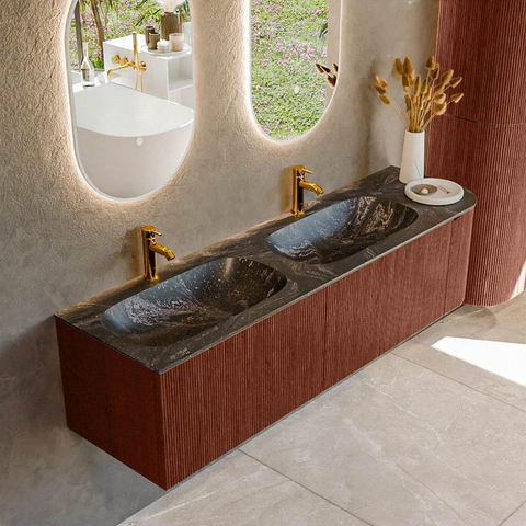 Mondiaz KURVE-DLUX Ensemble meuble de salle de bains - 165x46x40cm - 2 tiroirs - 1 porte - vasque solid surface - double / gauche - 2 trous de robinet - Ruby SW1416021