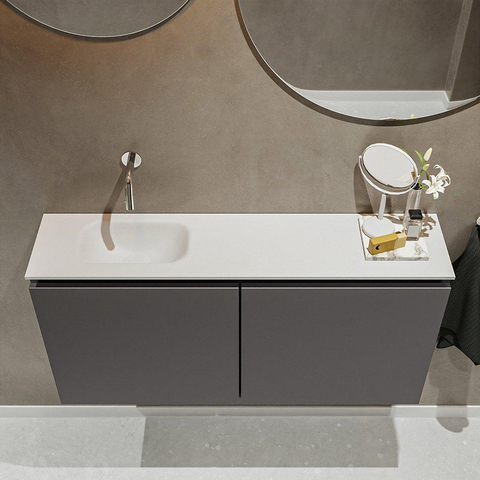 MONDIAZ TURE Toiletmeubel 100x23x50cm met 0 kraangaten 2 deuren dark grey mat Wastafel Eden links Solid Surface Wit SW474939