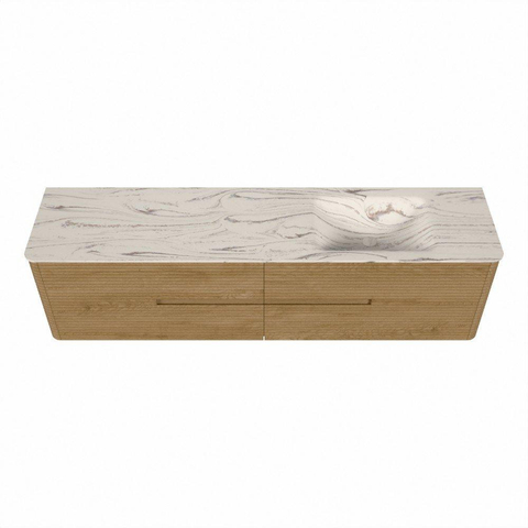Mondiaz CIRO-DLUX Meuble de salle de bains - 190x45x50cm - Plan vasque solid surface Nata - 1 lavabo à droite - 1 trou de robinetterie - 4 tiroirs - Chêne SW1531480