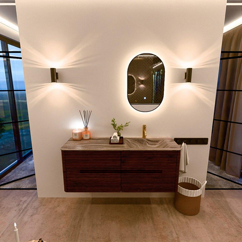 Mondiaz CIRO-DLUX Badkamermeubelset - 130x45x50cm - Solid surface wastafel Sombra - 1 wasbak Rechts - 1 kraangat - 4 lades - Ruby SW1531988