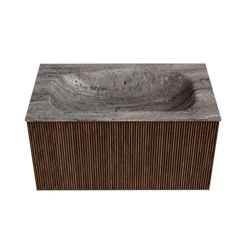 MONDIAZ KURVE-DLUX 80cm badmeubel kleur Walnut met 1 lade en 0 deuren. Wastafel BIG SMALL Midden zonder kraangat Oza. SW1432716