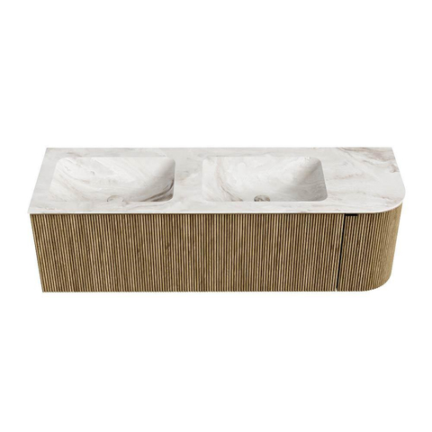 Mondiaz KURVE-DLUX Badkamermeubelset - 145x46x40cm - 1 lade - 1 deur - wastafel solid surface - dubbel / links - 2 kraangaten - Dusk SW1415010