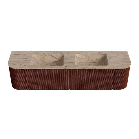 MONDIAZ KURVE-DLUX Meuble de salle de bains 180cm arrondi Gauche + Droite couleur Ruby avec 2 tiroirs et 2 portes. Lavabo LEAF Double sans trou de robinet Arena. SW1431544