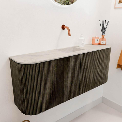 Mondiaz JOYA-DLUX 103.2cm toiletmeubel - ronding links en rechts kleur Shadow - Wastafel FAYE positie Midden Zonder kraangat kleur Ostra. SW1423048