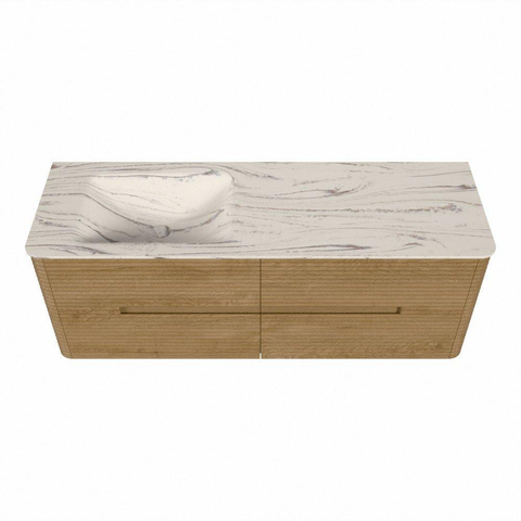 Mondiaz CIRO-DLUX Badkamermeubelset - 140x45x50cm - Solid surface wastafel Nata - 1 wasbak Links - zonder kraangaten - 4 lades - Oak SW1533792