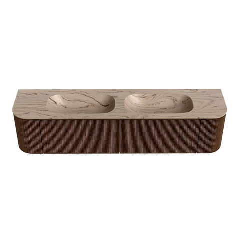 MONDIAZ KURVE-DLUX Meuble de salle de bains 190cm arrondi Gauche + Droite couleur Walnut avec 2 tiroirs et 2 portes. Lavabo STOR SMALL Double sans trou de robinet Arena. SW1431245