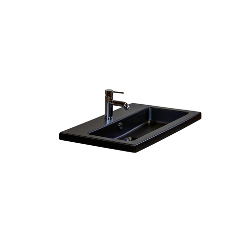 H&R Badmeubelen Djazz Wastafel - 81x45.5x4cm - 1 kraangat - keramiek zwart mat SW235610