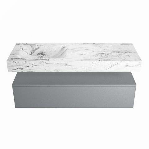 Mondiaz ALAN-DLUX Ensemble de meuble - 130cm - meuble Plata mat - 1 tiroir - Lavabo Cloud Glace suspendu - vasque Gauche - 0 trous de robinet SW805906