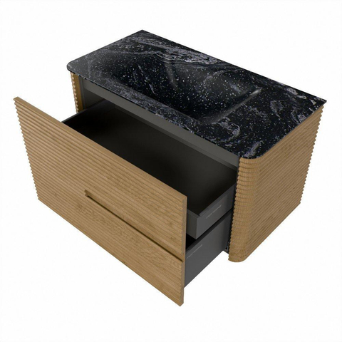 Mondiaz CIRO-DLUX Ensemble de meubles de salle de bains - 90x45x50cm - Lavabo solid surface Lava - 1 vasque au milieu - 1 trou de robinet - 2 tiroirs - Chêne SW1531094