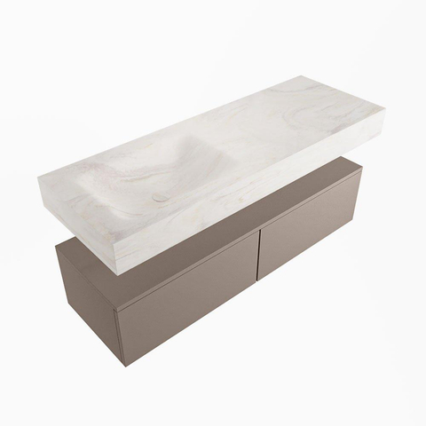 Mondiaz ALAN-DLUX Ensemble de meuble - 130cm - meuble Smoke mat - 2 tiroirs - Lavabo Cloud Ostra suspendu - vasque Gauche - 0 trous de robinet SW807239