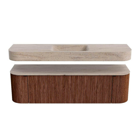 MONDIAZ THOR-DLUX 160cm meuble de salle de bains arrondi gauche + droite couleur Ruby avec 1 tiroir et 2 portes. Vasque suspendue CLOUD Milieu 1 trou de robinet couleur Saba. SW1465348