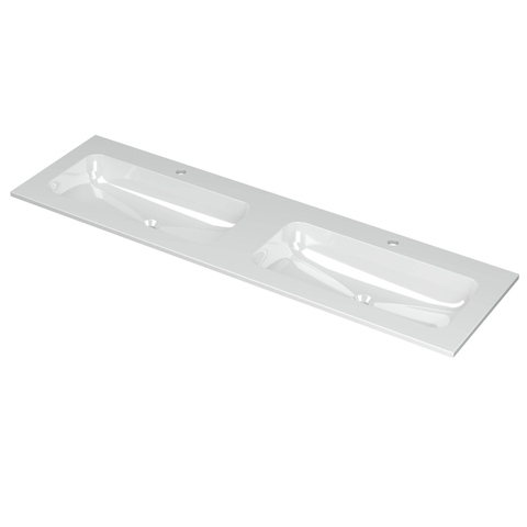 Ink Aspekt wastafel - 160x45x1.5cm - dubbele wasbak - 2 kraangaten - glans wit SW439545