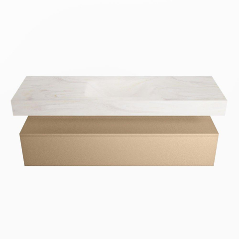 Mondiaz ALAN-DLUX Ensemble de meuble - 150cm - meuble - Oro mat - 1 tiroir - Lavabo Cloud Ostra suspendu - vasque Centre - 1 trou de robinet - Beige SW807785
