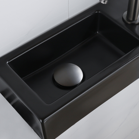 FugaFlow Efficiente Pietra Ensemble de fontaine - 37,5x18,5x9cm - céramique - trou de robinet à droite - robinet de fontaine gunmetal - bouchon de vidange - siphon abaissé - Noir mat SW1442209