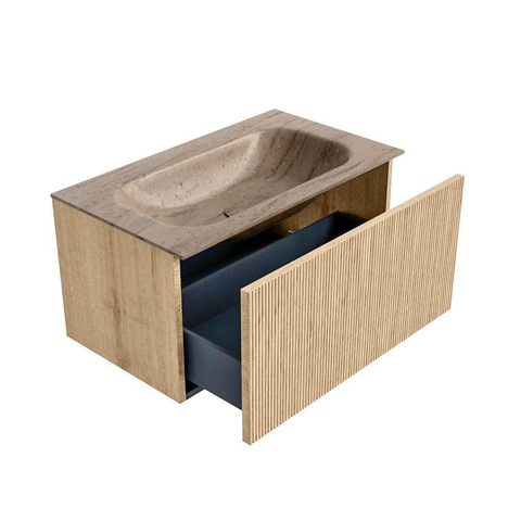 MONDIAZ KURVE-DLUX 80cm badmeubel kleur Oak met 1 lade en 0 deuren. Wastafel BIG SMALL Midden zonder kraangat Saba. SW1433060