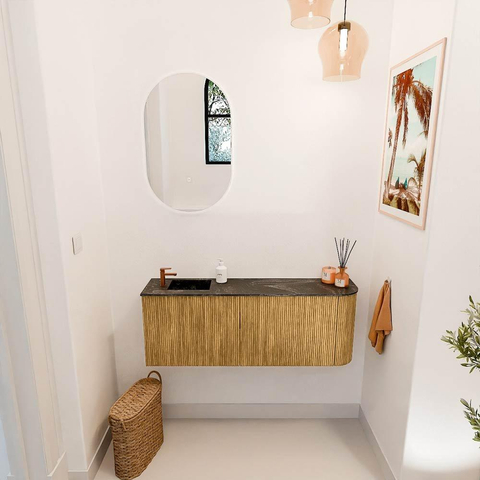 Mondiaz JOYA-DLUX 111.6cm toiletmeubel - ronding rechts kleur Oak - Wastafel FAYE positie Links 1 kraangat kleur Lava. SW1422103
