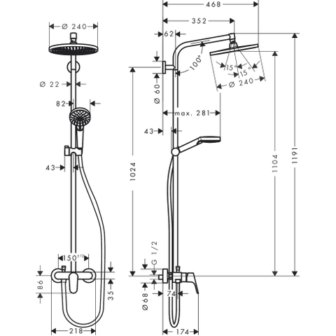 Hansgrohe Crometta s 240 - 1jet - showerpipe - met douchekraan - hoogglans chroom SW73213
