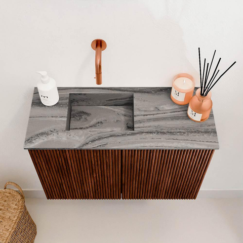 Mondiaz JOYA-DLUX 60cm toiletmeubel - kleur Ruby - Wastafel FAYE positie Links Zonder kraangat kleur Sombra. SW1425653
