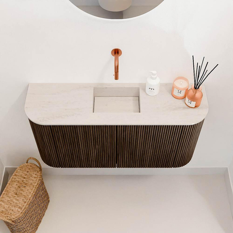Mondiaz JOYA-DLUX 83.2cm toiletmeubel - ronding links en rechts kleur Walnut - Wastafel FAYE positie Midden Zonder kraangat kleur Meli. SW1424455