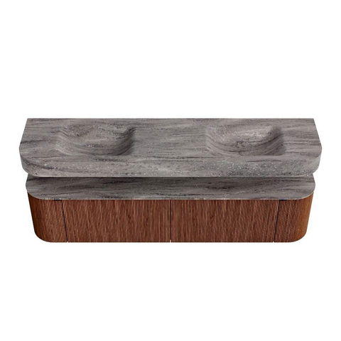 MONDIAZ THOR-DLUX Meuble de salle de bains 190cm arrondi gauche + droite couleur Ruby avec 2 tiroirs et 2 portes. Vasque suspendue CLOUD Double 2 trous de robinet couleur Oza. SW1466654