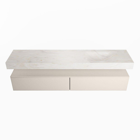 Mondiaz ALAN-DLUX Ensemble de meuble - 200cm - meuble Linen mat - 2 tiroirs - Lavabo Cloud Ostra suspendu - vasque Droite - 1 trou de robinet SW807289