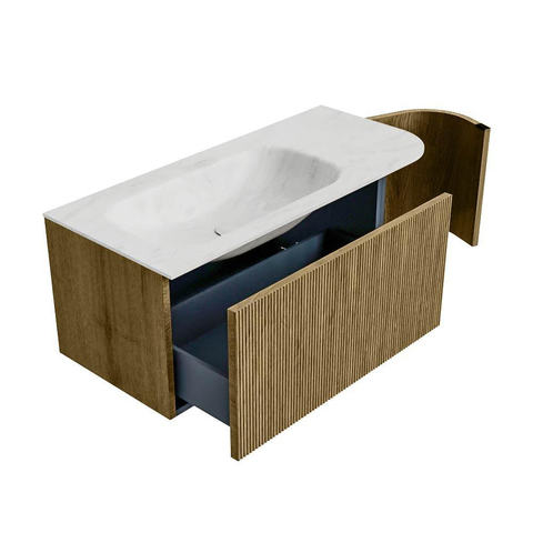 Mondiaz KURVE-DLUX Ensemble de meuble de salle de bain - 105x46x40cm - 1 tiroir - 1 porte - lavabo solid surface - gauche - 1 trou de robinet - Dusk SW1415070