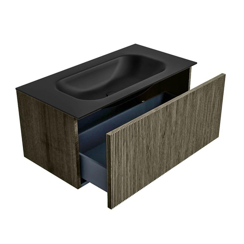Mondiaz KURVE Ensemble de meuble de salle de bains - 90x46x40cm - 1 tiroir - lavabo solid surface - central - sans trou de robinet - Shadow SW1414258