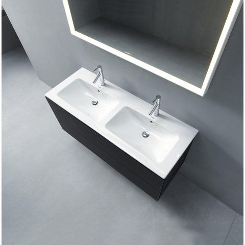 Duravit Me by starck dubbele wastafel 130x49cm 2 kraangaten met overloop wit SW88244