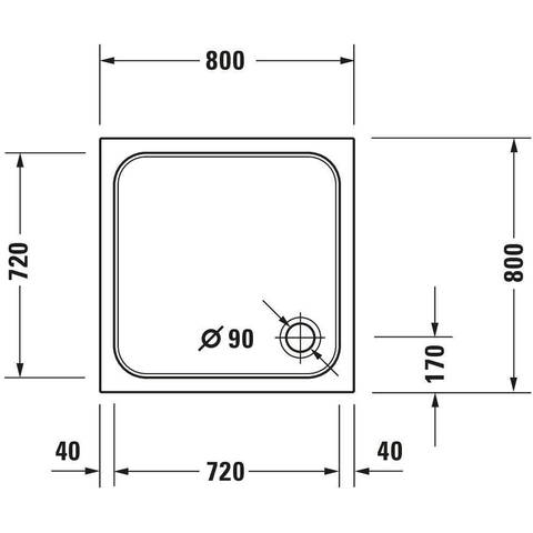 Duravit D-code Kunststof douchebak acryl vierkant - zonder paneel - 80x80cm - met afvoergat - diameter 90mm - wit 0295835