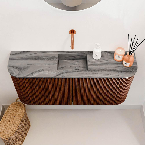 Mondiaz JOYA-DLUX 93.2cm toiletmeubel - ronding links en rechts kleur Ruby - Wastafel FAYE positie Midden Zonder kraangat kleur Sombra. SW1425717