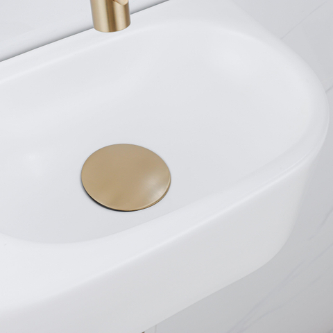 QeramiQ Fuente fonteinset – halfrond – 40x21.5x12 cm – keramiek wit mat – geborsteld gouden kraan SW1233107